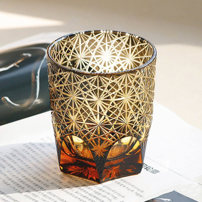 Edo Kiriko Handcrafted Blue Wave Daisy Whisky Glass