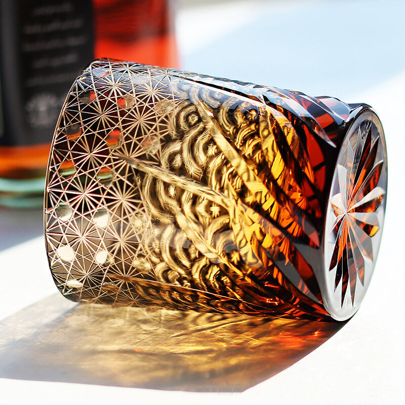 Edo Kiriko Handcrafted Blue Amber Whisky Tumbler