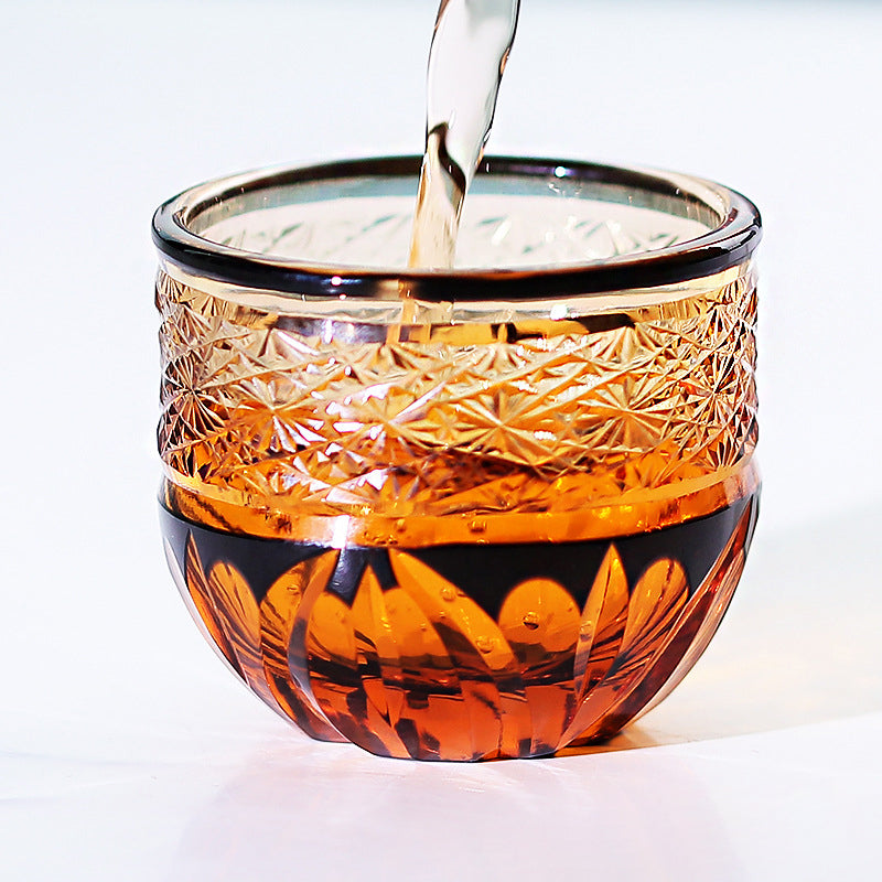 Edo Kiriko Handcrafted Black-Amber Crystal Sake Glass