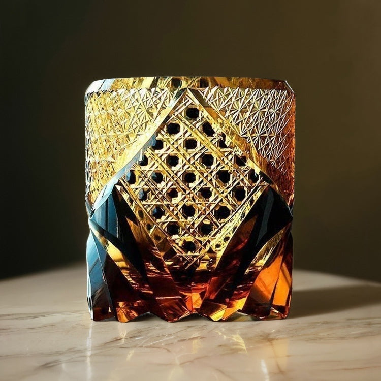 Edo Kiriko Handcrafted Black Samurai Whiskey Glass