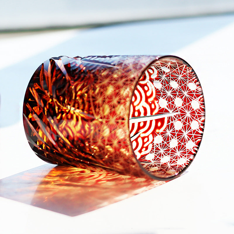 Edo Kiriko Handcrafted Blue Amber Whisky Tumbler