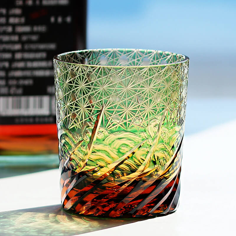 Edo Kiriko Handcrafted Blue Amber Whisky Tumbler