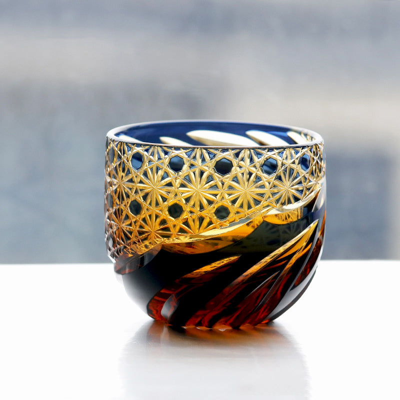 Edo Kiriko Handcrafted Blue-Amber Crystal Sake Glass