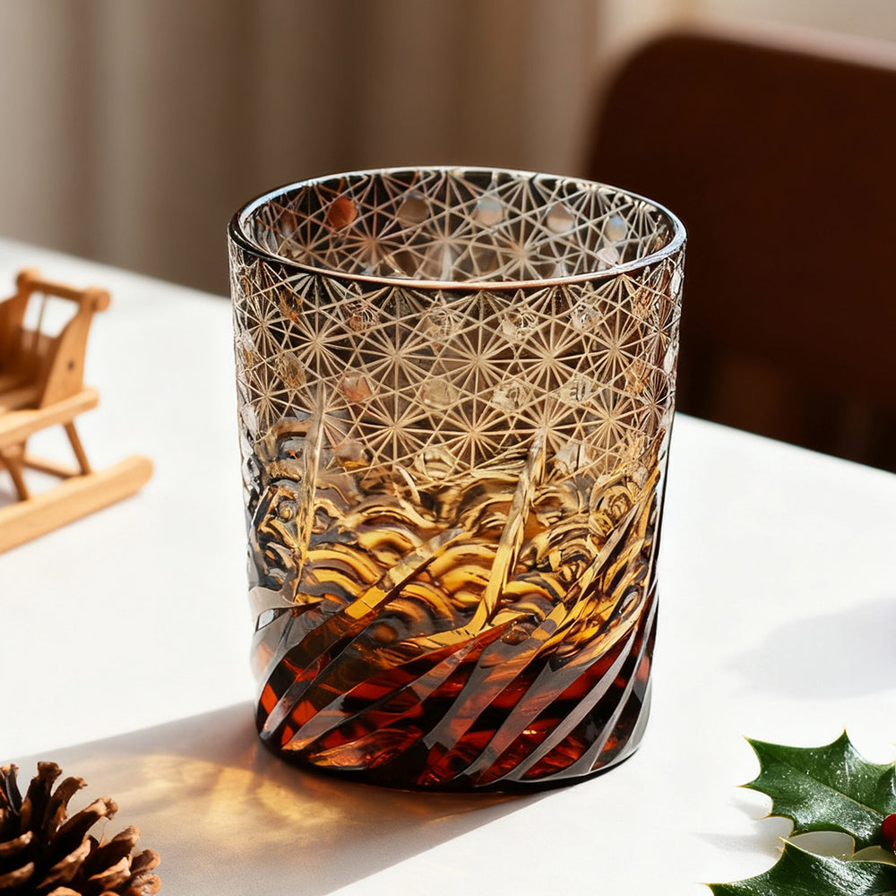 Edo Kiriko Handcrafted Blue Amber Whisky Tumbler