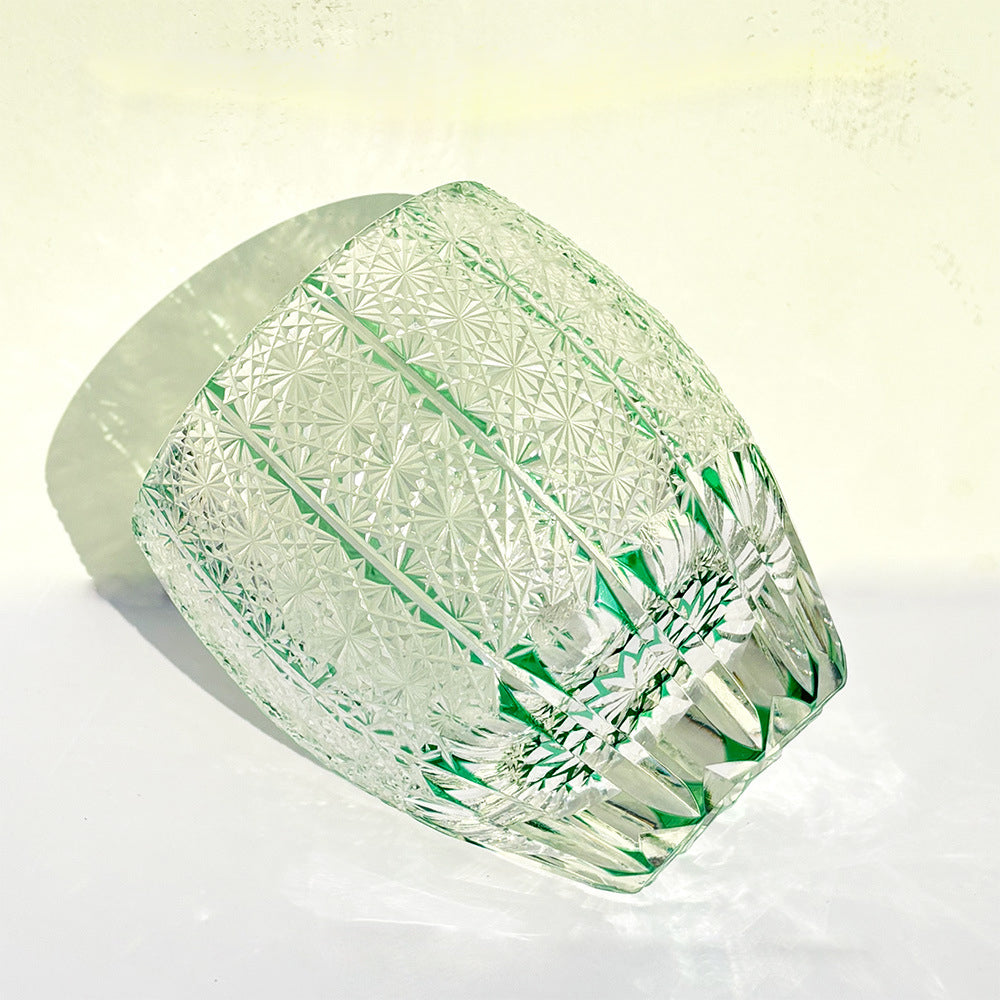 Edo Kiriko Handcrafted Green Starburst Whiskey Glass with Gift Box