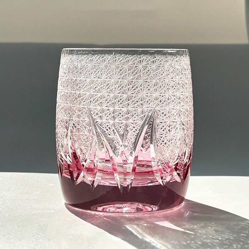 Edo Kiriko Handcrafted Pink Ember Whiskey Glass