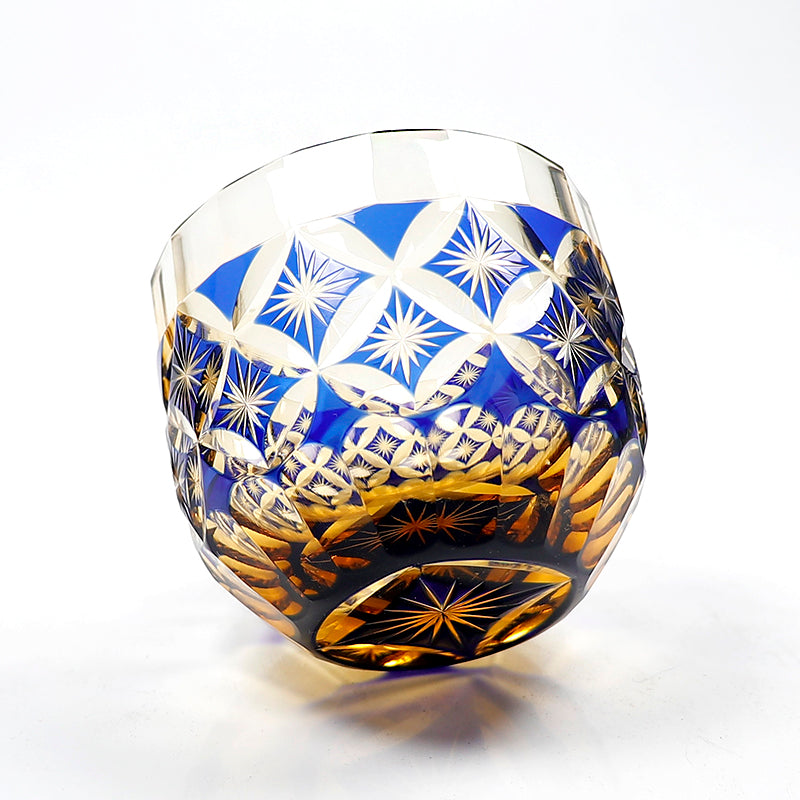 Edo Kiriko Handcrafted Blue-Amber Crystal Sake Glass