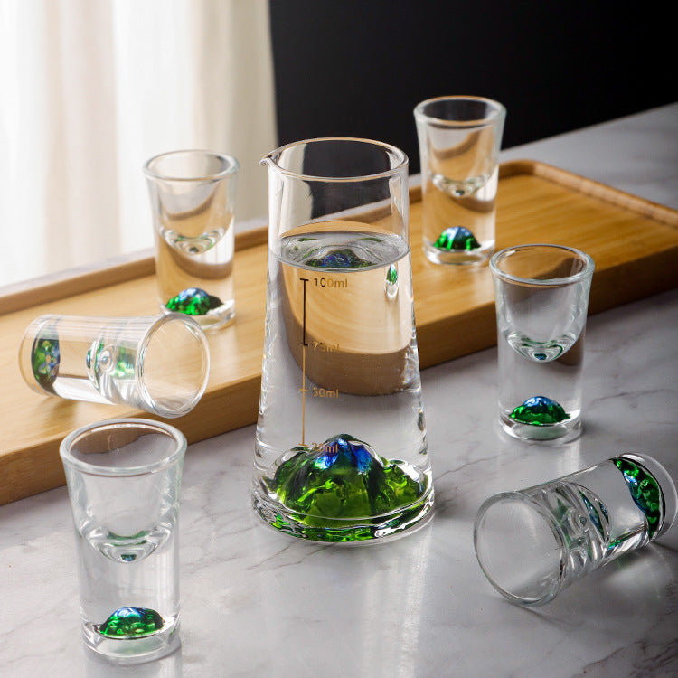 JR Handcrafted Crystal Landscape Shot Glass Set with Decanter Gift Set