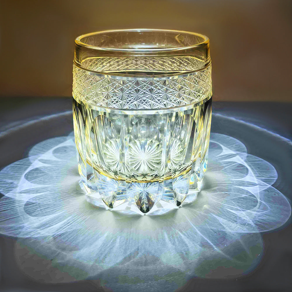 Edo Kiriko Handcrafted Grey Amber Whiskey Glass