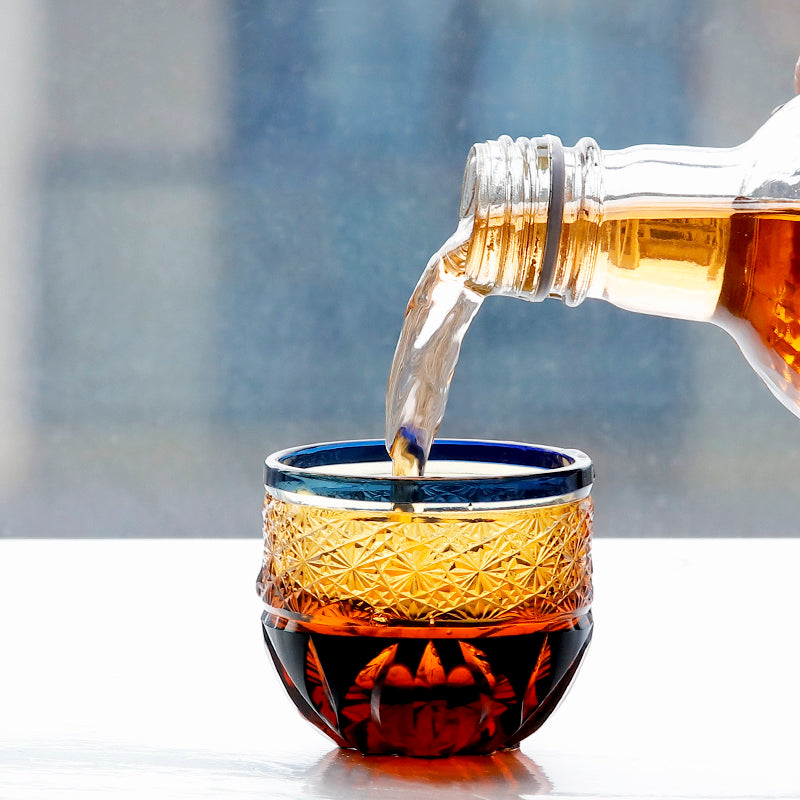Edo Kiriko Handcrafted Blue-Amber Crystal Sake Glass