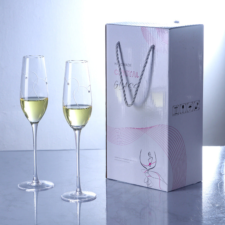 JR Handcrafted Heart-Cut Crystal Champagne Flutes with Gift Set