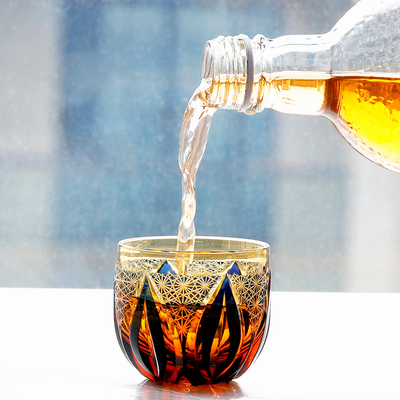 Edo Kiriko Handcrafted Blue-Amber Crystal Sake Glass