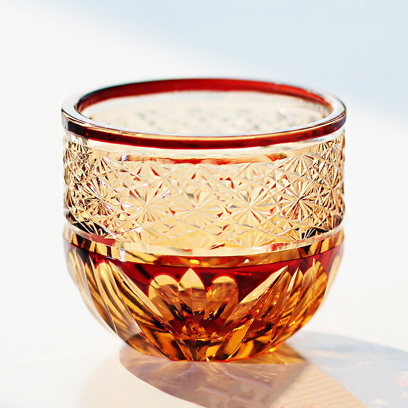 Edo Kiriko Handcrafted Red-Amber Crystal Sake Glass
