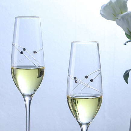 JR Handcrafted Diamond-Engraved Crystal Champagne Glass Set with Gift Box