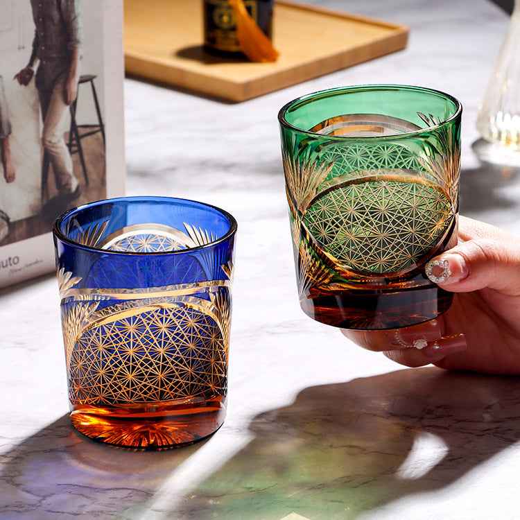 Edo Kiriko Crane Feather Whisky Glass