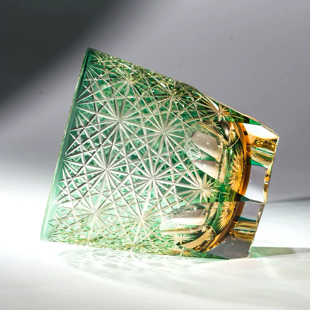 Edo Kiriko Handcrafted Blue Wave Daisy Whisky Glass