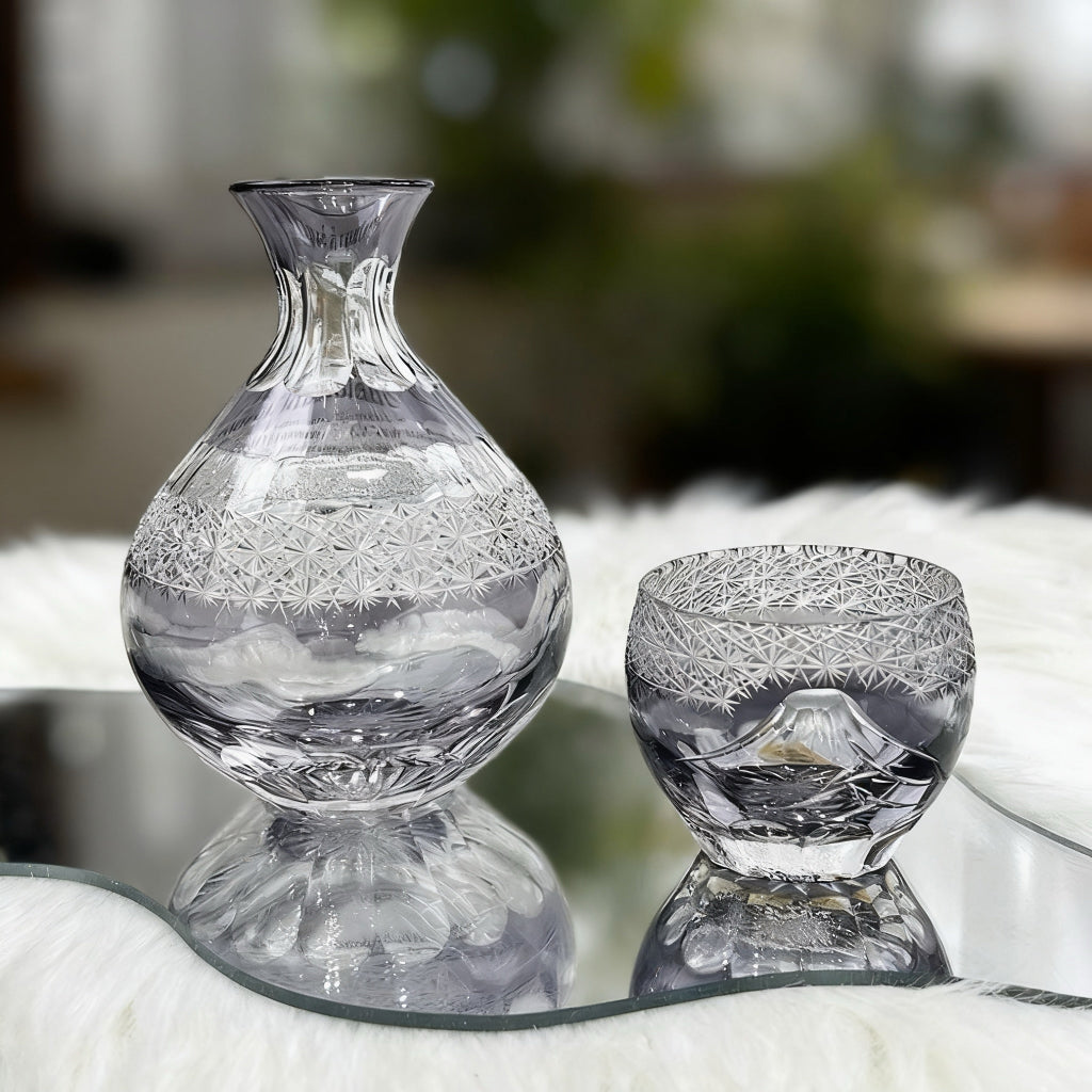 Edo Kiriko Handcrafted Mount Fuji Gradient Sake Glass Set