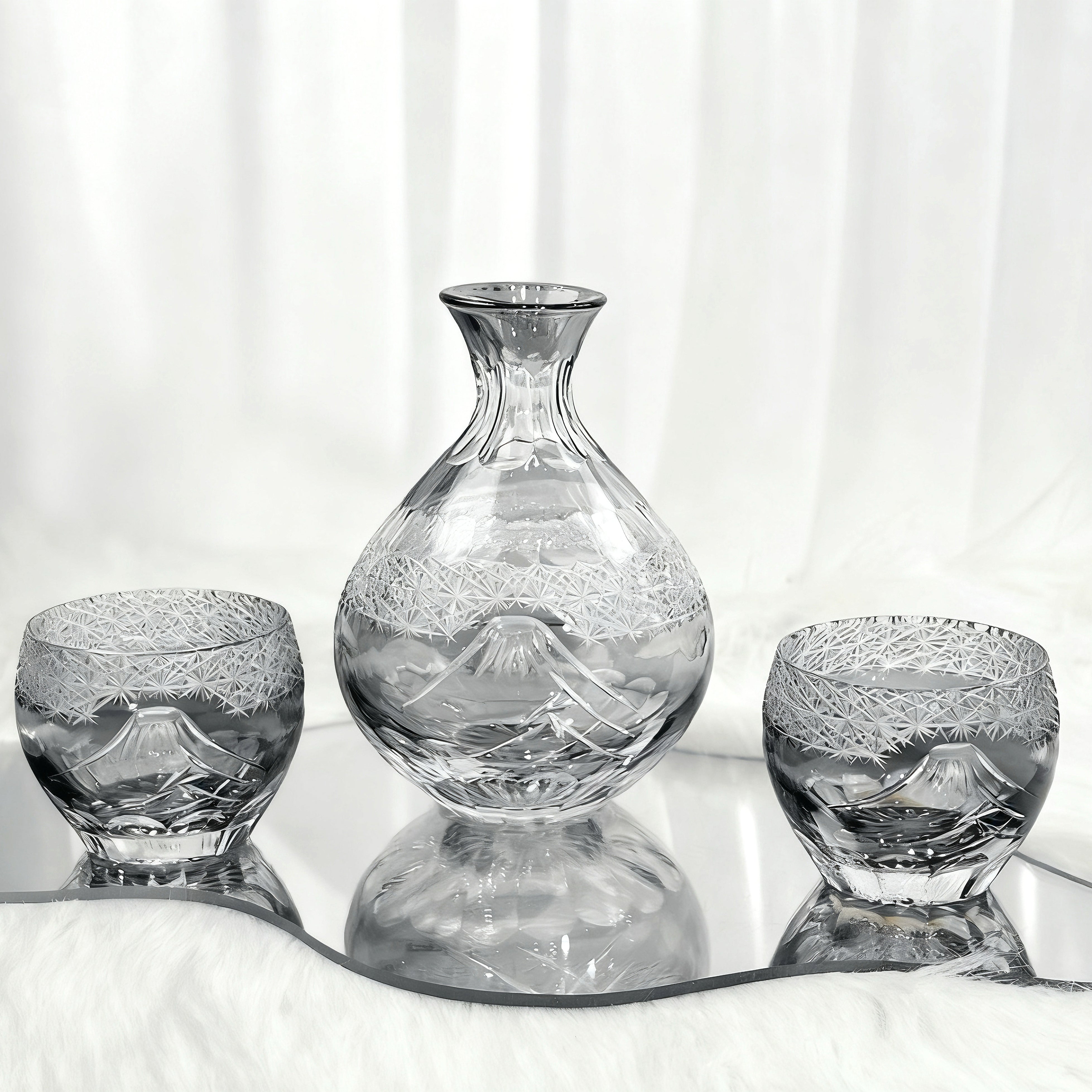 Edo Kiriko Handcrafted Mount Fuji Gradient Sake Glass Set