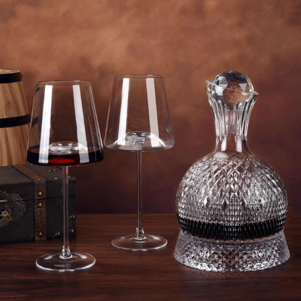 JR Gem-Cut Rotating Crystal Decanter with Engraved Crystal Stopper
