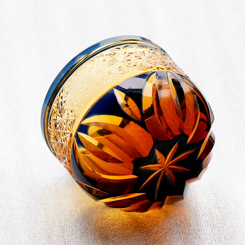 Edo Kiriko Handcrafted Blue-Amber Crystal Sake Glass