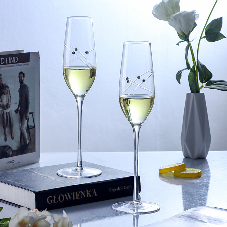 JR Handcrafted Diamond-Engraved Crystal Champagne Glass Set with Gift Box