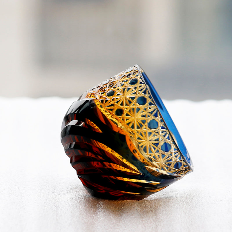 Edo Kiriko Handcrafted Blue-Amber Crystal Sake Glass