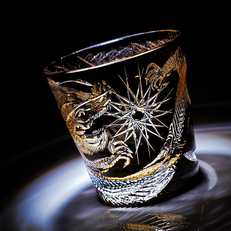 Edo Kiriko Handcrafted Dragon Motif Whisky Glass