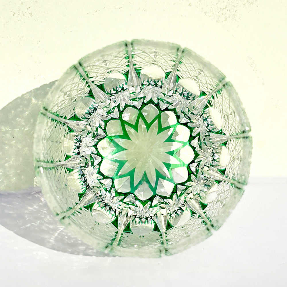 Edo Kiriko Handcrafted Green Starburst Whiskey Glass with Gift Box