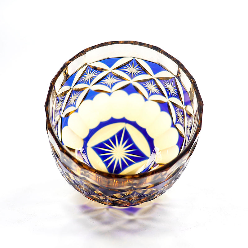 Edo Kiriko Handcrafted Blue-Amber Crystal Sake Glass