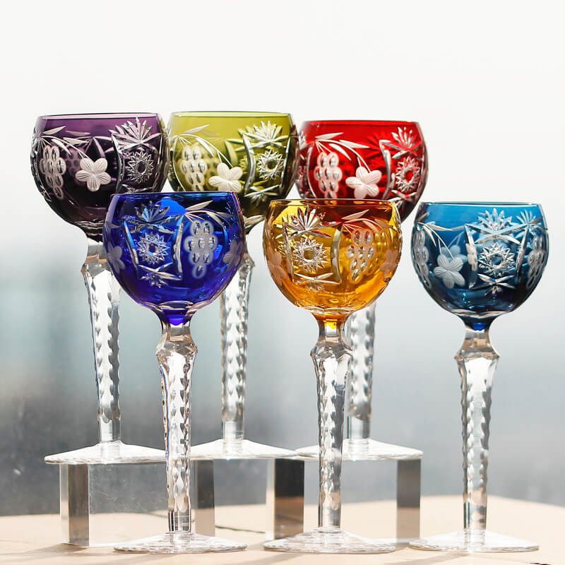 Edo Kiriko Handcrafted Floral Crystal Stemmed Wine Glass
