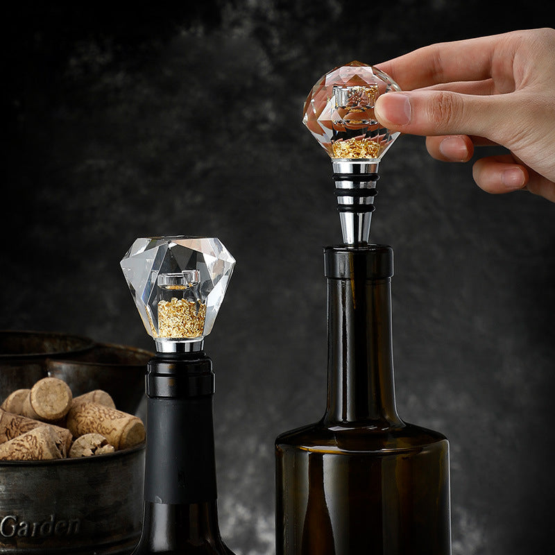 JR Diamond-Cut Crystal Wine Stopper with Gold Flakes