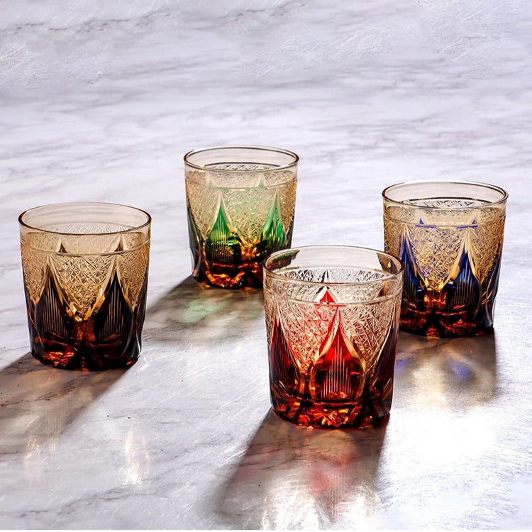 Edo Kiriko Handcrafted Amber Candlelight Whisky Glass