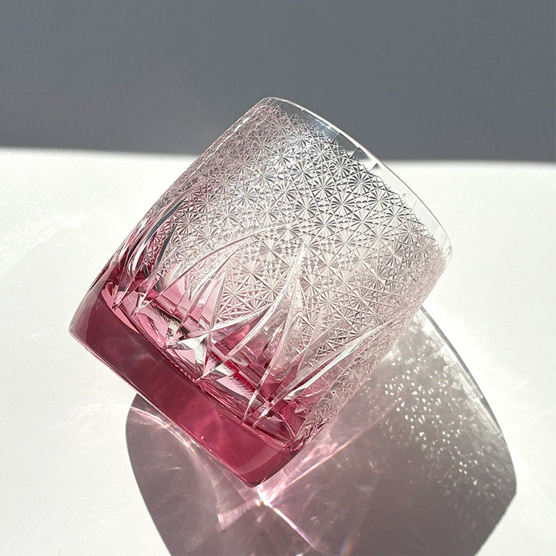Edo Kiriko Handcrafted Pink Ember Whiskey Glass
