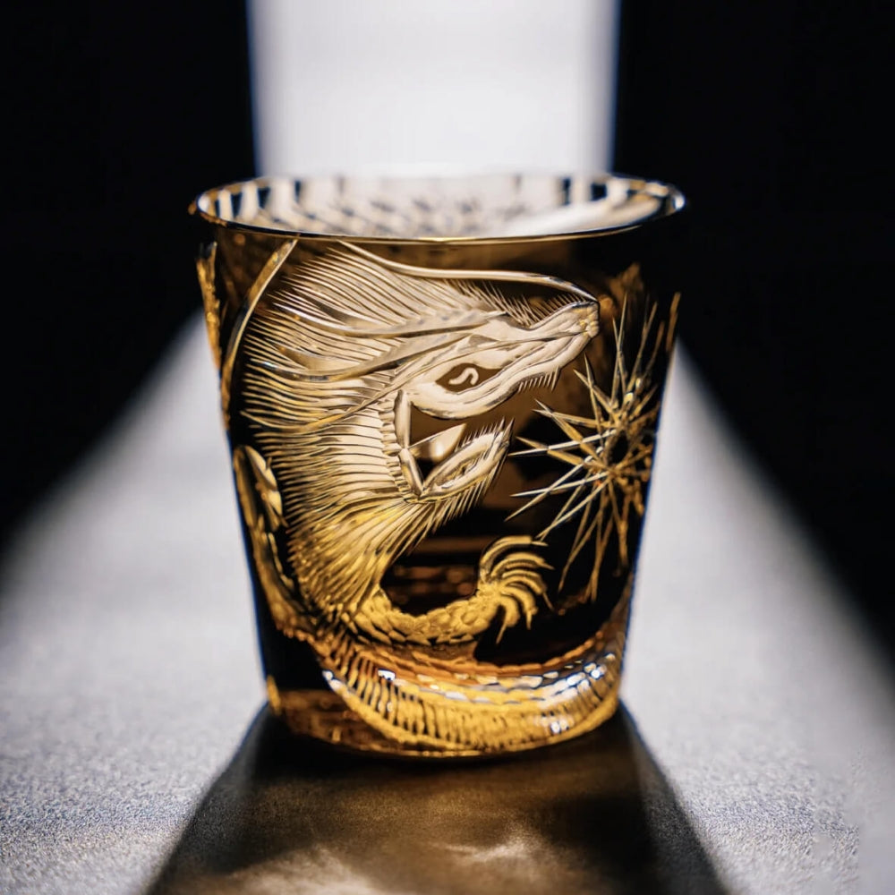 Edo Kiriko Handcrafted Dragon Motif Whisky Glass