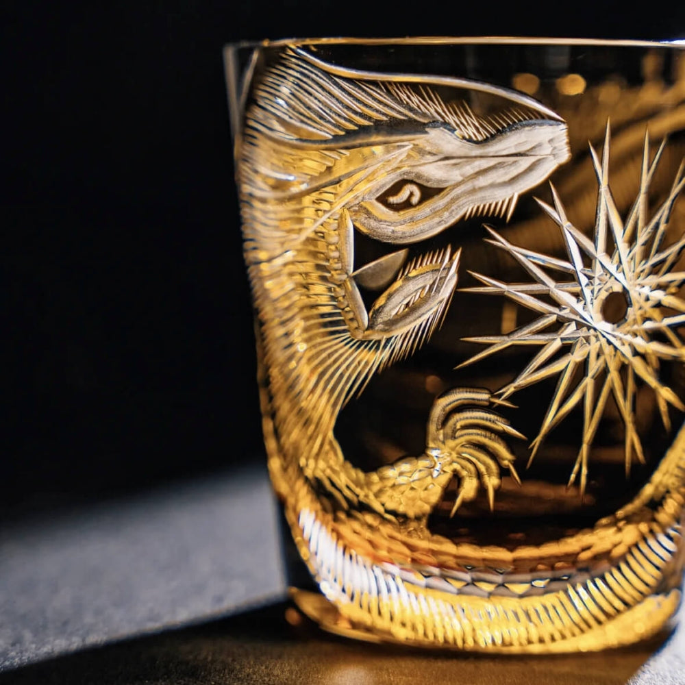 Edo Kiriko Handcrafted Dragon Motif Whisky Glass