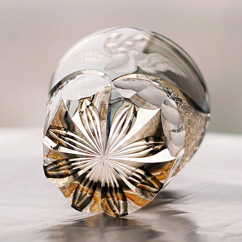 Edo Kiriko Handcrafted Peacock Pattern Whisky Glass Gray Phoenix