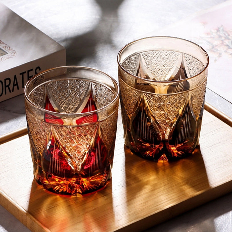Edo Kiriko Handcrafted Amber Candlelight Whisky Glass