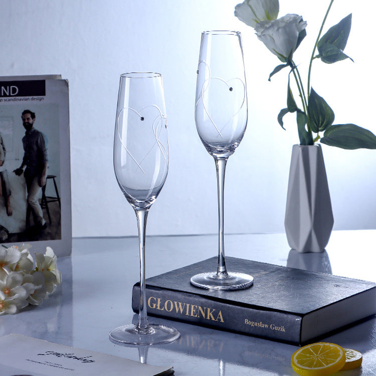 JR Handcrafted Heart-Cut Crystal Champagne Flutes with Gift Set