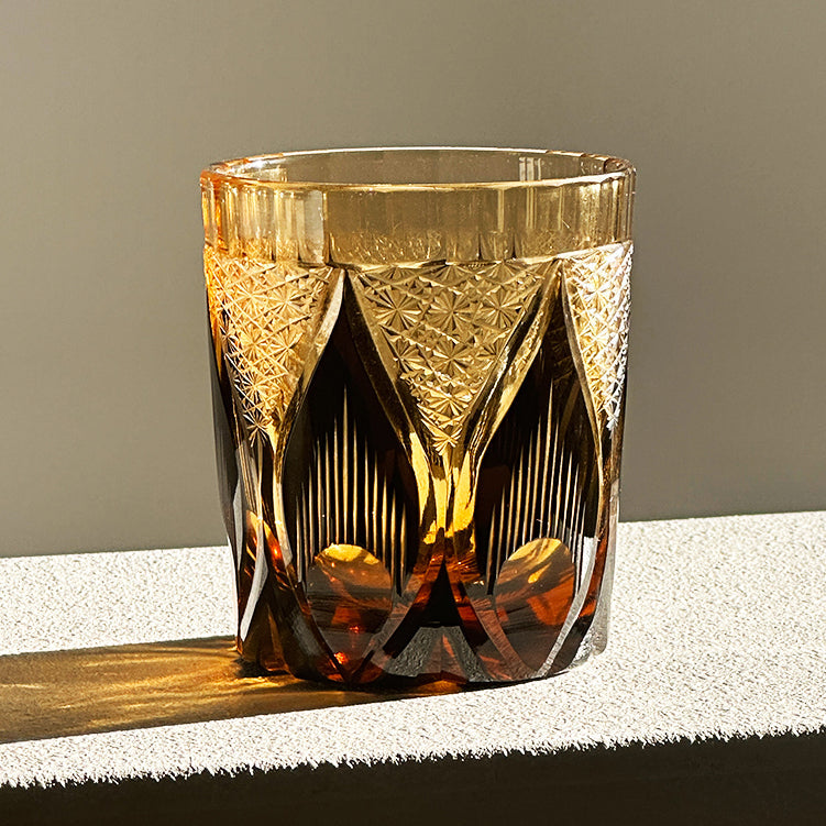 Edo Kiriko Handcrafted Amber Candlelight Whisky Glass