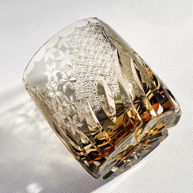 Edo Kiriko Handcrafted Amber Whisky Glass