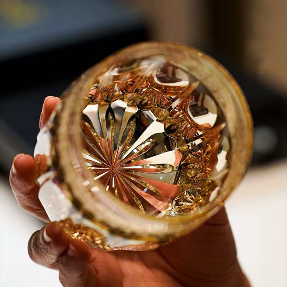 Edo Kiriko Handcrafted Grey Amber Whiskey Glass