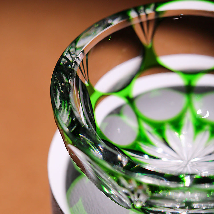 Edo Kiriko Handcrafted Emerald Sake Glass