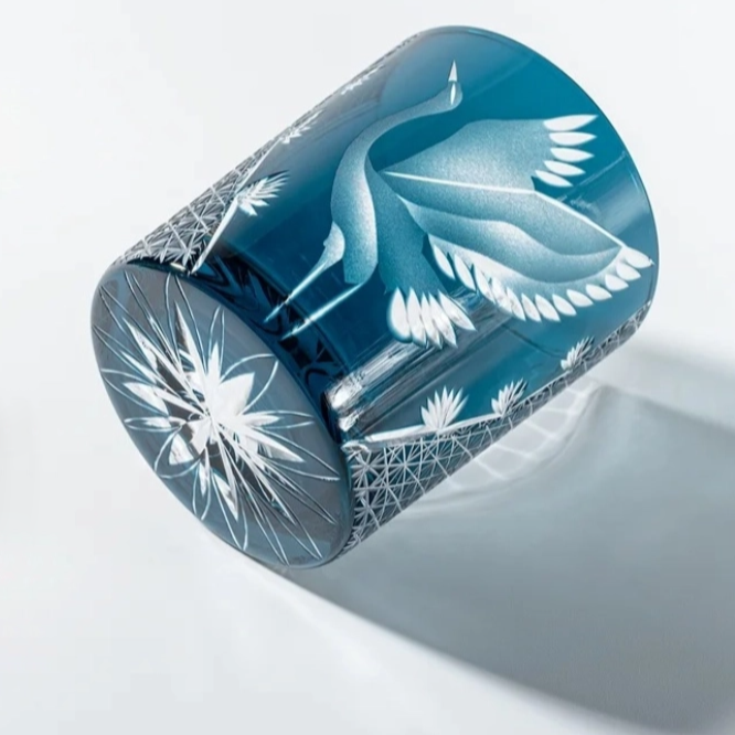 Edo Kiriko Handcrafted Pine & Crane Crystal Whisky Glass