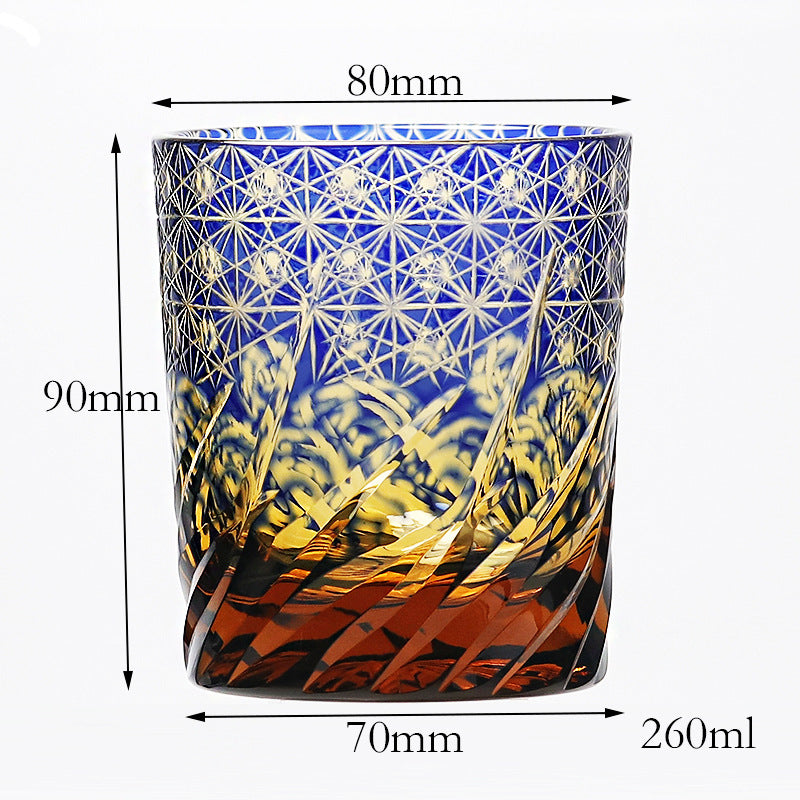 Edo Kiriko Handcrafted Blue Amber Whisky Tumbler