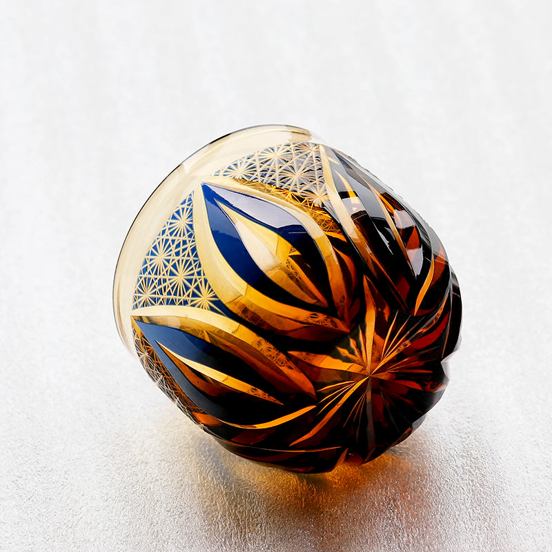 Edo Kiriko Handcrafted Blue-Amber Crystal Sake Glass
