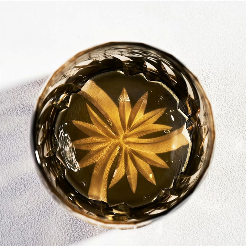 Edo Kiriko Handcrafted Amber Whisky Glass