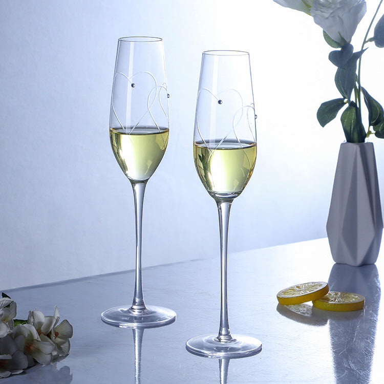 JR Handcrafted Heart-Cut Crystal Champagne Flutes with Gift Set