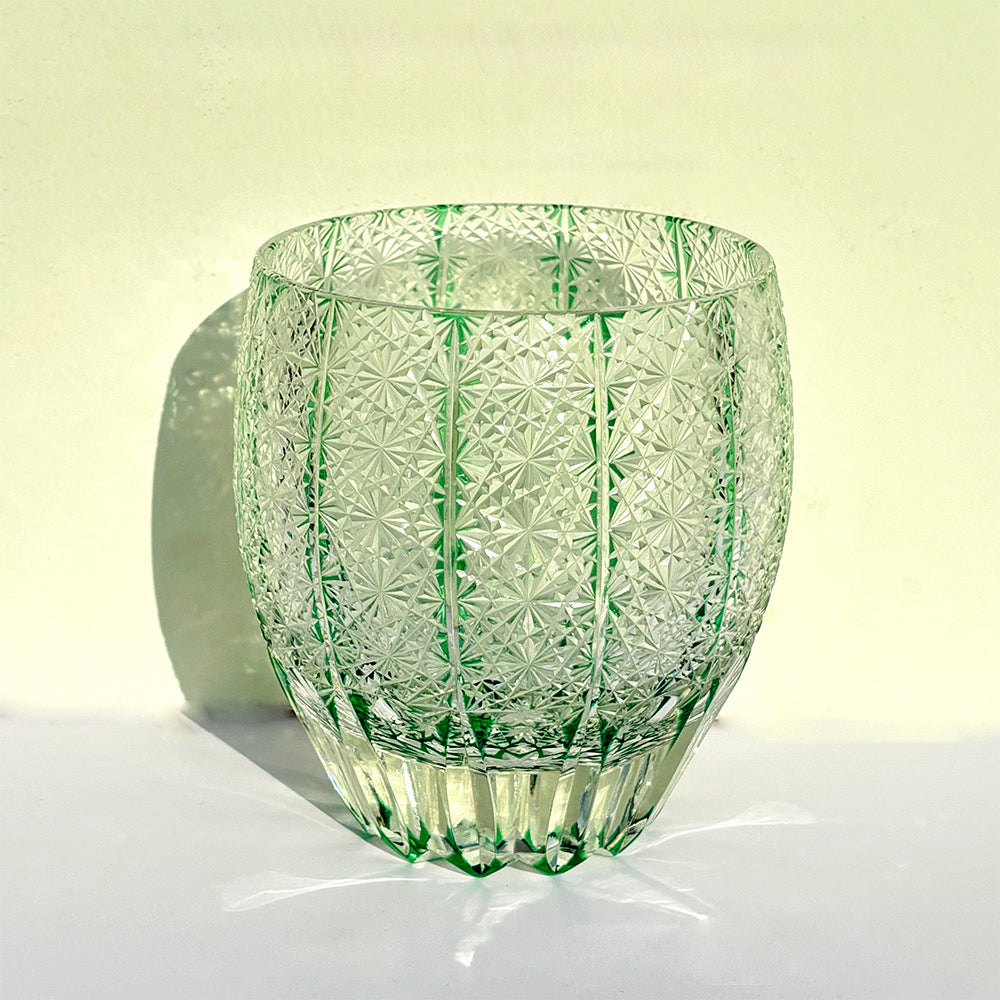 Edo Kiriko Handcrafted Green Starburst Whiskey Glass with Gift Box