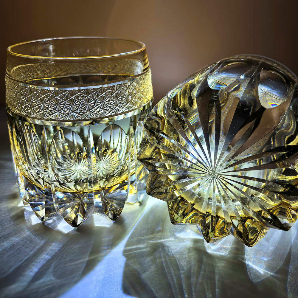 Edo Kiriko Handcrafted Grey Amber Whiskey Glass