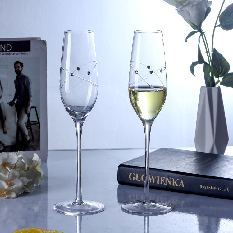 JR Handcrafted Diamond-Engraved Crystal Champagne Glass Set with Gift Box